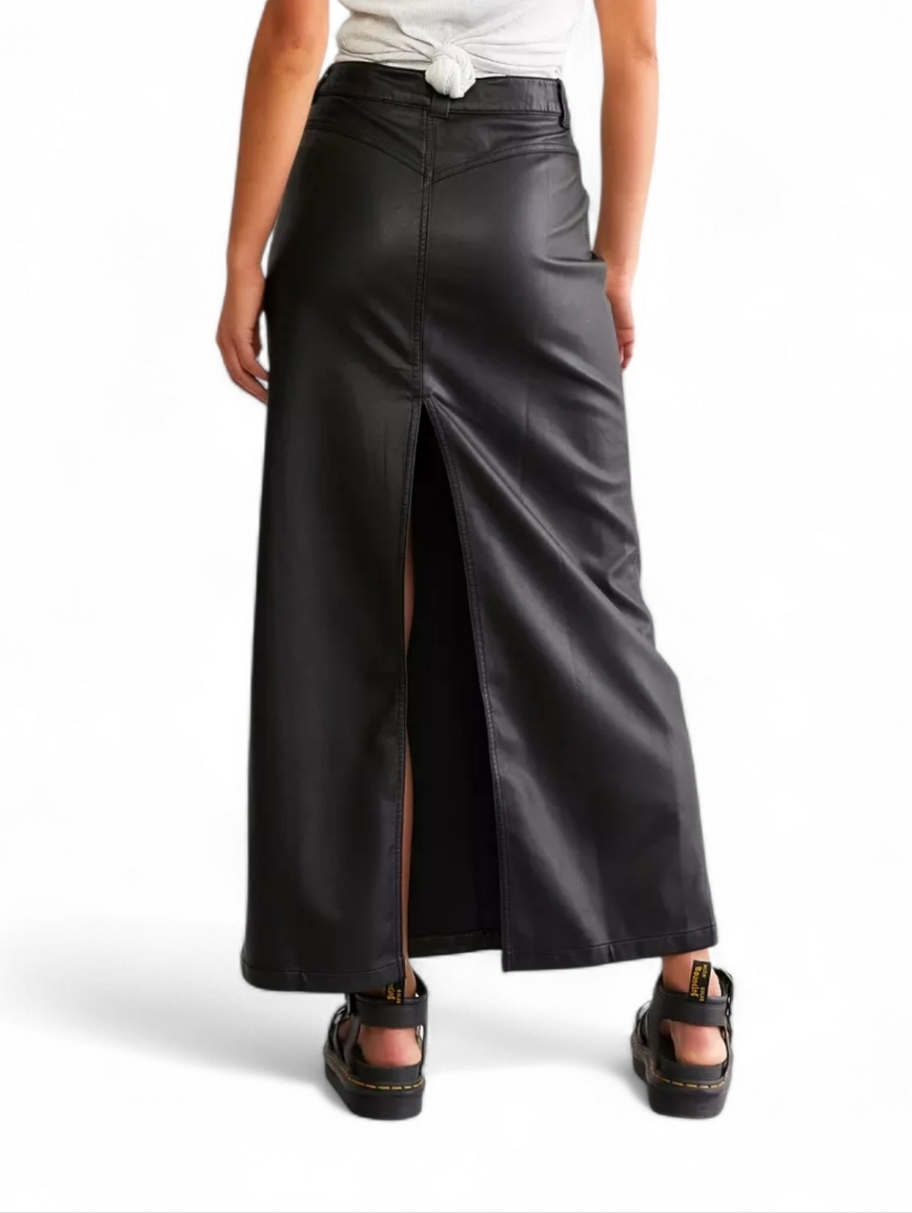 Free People City Slicker Faux Leather Maxi Skirt With Back Slit Sz 2 - Picture 2 of 10